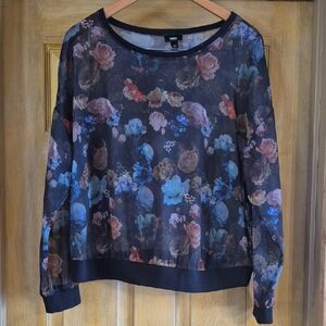 Mossimo Brand Sheer Floral Long Sleeve Banded Floral Top Size Xl Garden Party